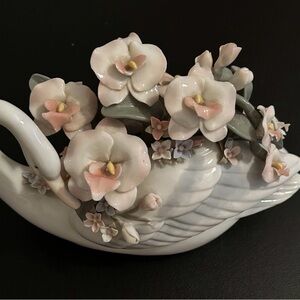 Floral Porcelain Swan Figurine